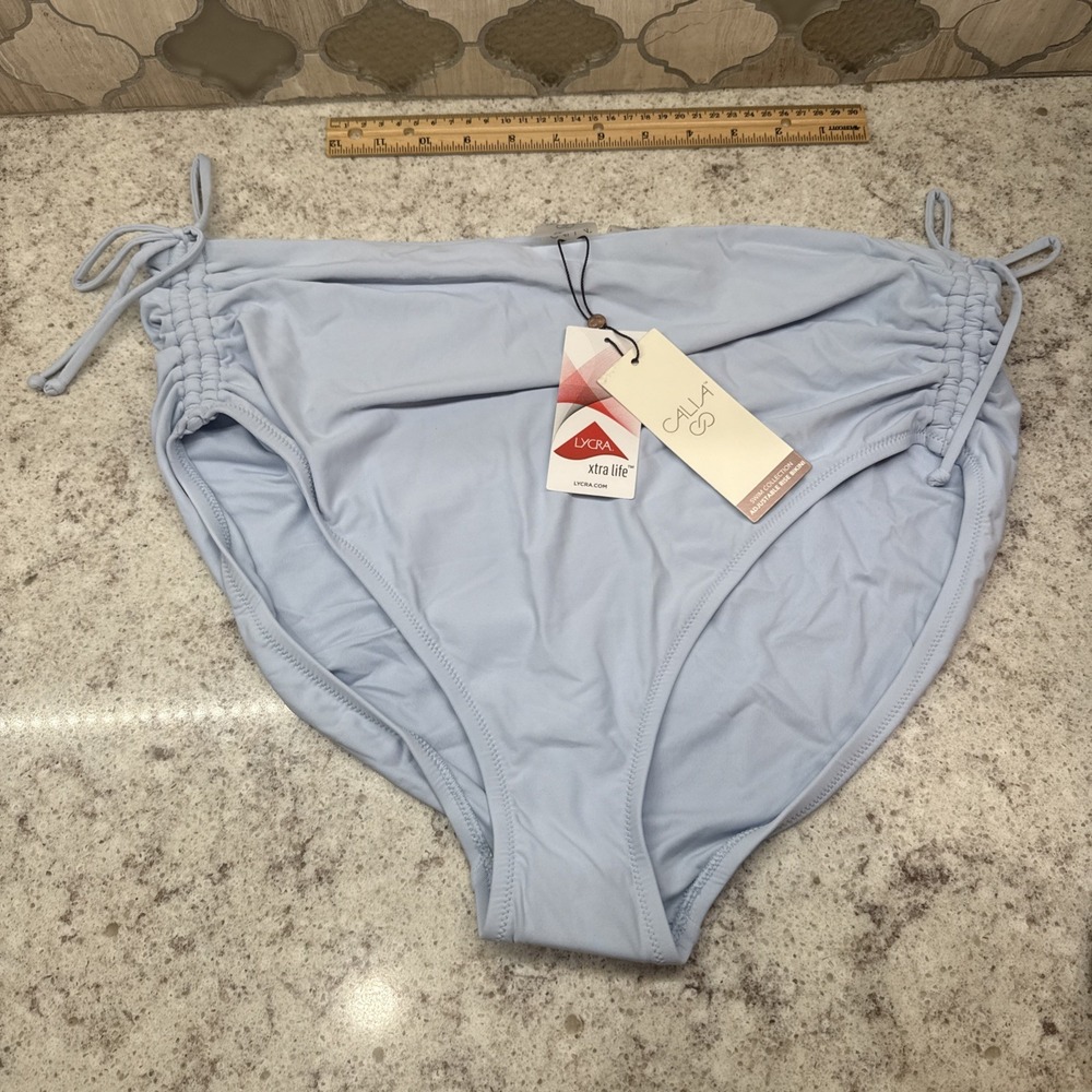 Calia‎ Bikini Bottom Women's 1X Swim Collection Adjustable Ruched Rise Blue NEW